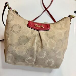 Coach Beige Canvas and Red Signature Canvas Bag